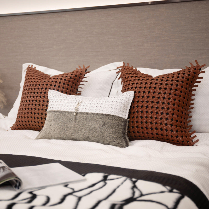 Grey Genuine Leather Cushion Set - Modern Luxury for Refined Interiors