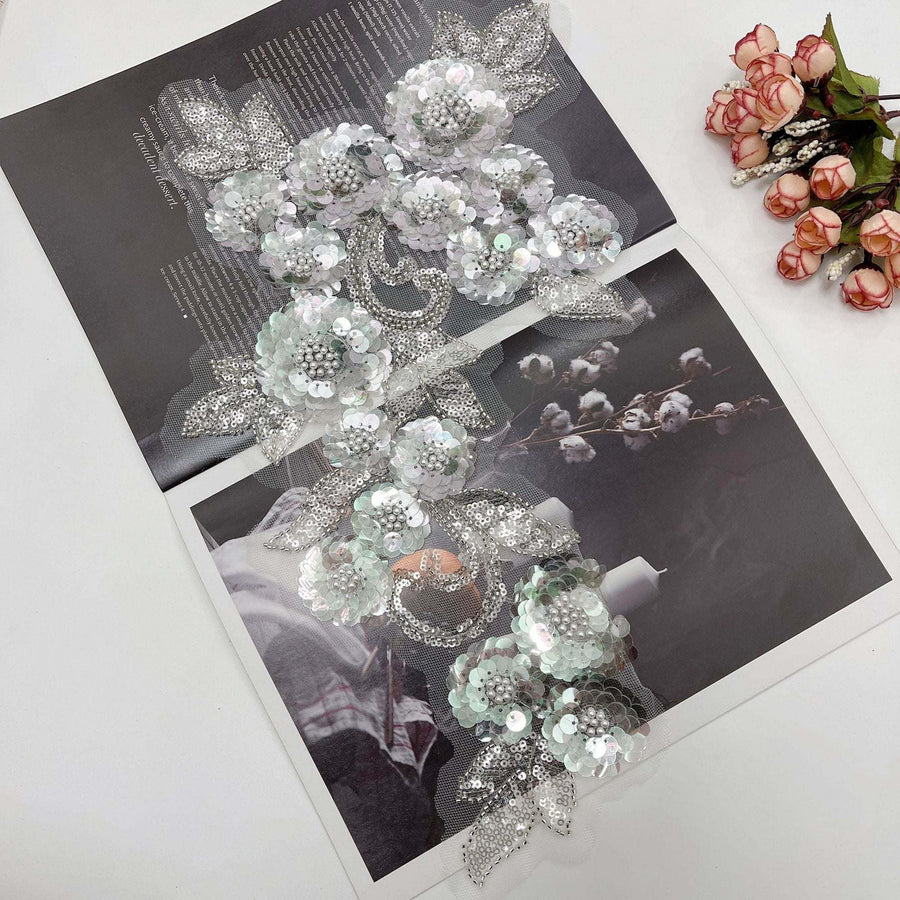 Beaded sequin pearl embroidered lace collar and corsage for wedding dress embellishment