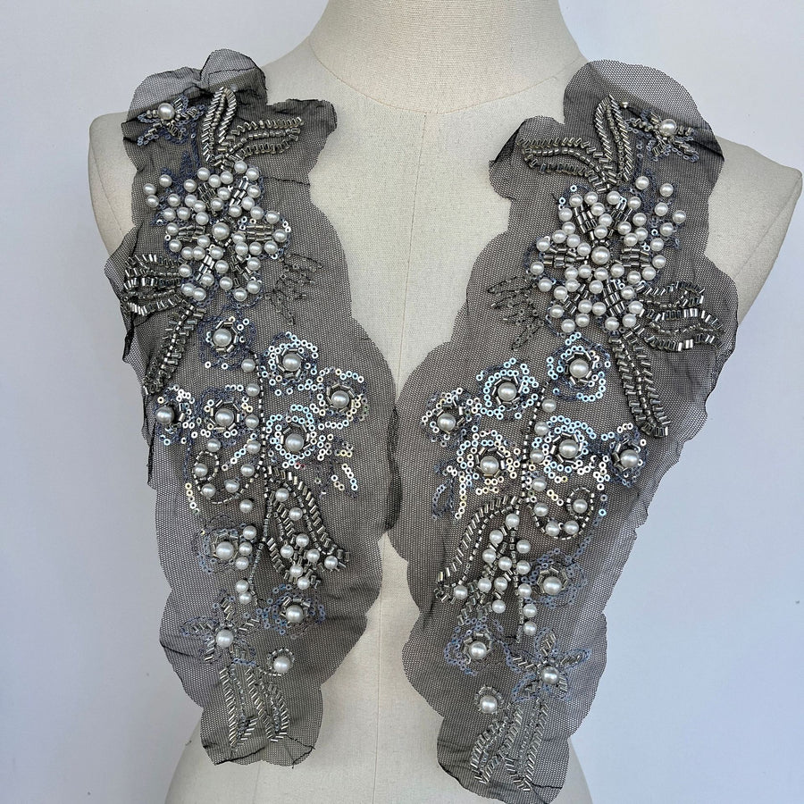 Black three-dimensional bead flower coat, rhinestone clothing neckline, waist accessories, shoulder accessories, wedding dress DIY auxiliary