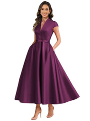 Fashion aliexpress export satin short banquet dress party bows evening dress wedding ladieswear church
