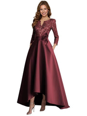 European and american style plus size evening gown for women, sequined satin high-low floor-length dress, wedding mother of the bride outfit, new year's gala performance dress