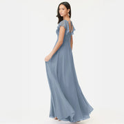 Cross-border exclusive square neck ruffle sleeve chiffon slit long dress wedding bridesmaid host performance costume dress dress