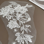 Floral Embroidered Lace Appliqué - Handmade DIY Wedding Dress, Veil & Accessory Patch, White (ZH505)