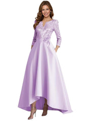 European and american style plus size evening gown for women, sequined satin high-low floor-length dress, wedding mother of the bride outfit, new year's gala performance dress