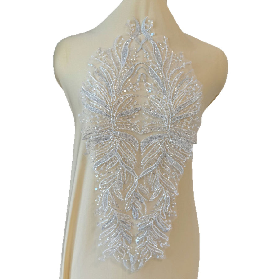 Extra Large Sequin Lace Appliqué Back Bodice - DIY Wedding Dress, Clothing & Chest Decoration Mesh Material (ZH445)