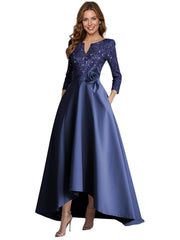 European and american style plus size evening gown for women, sequined satin high-low floor-length dress, wedding mother of the bride outfit, new year's gala performance dress