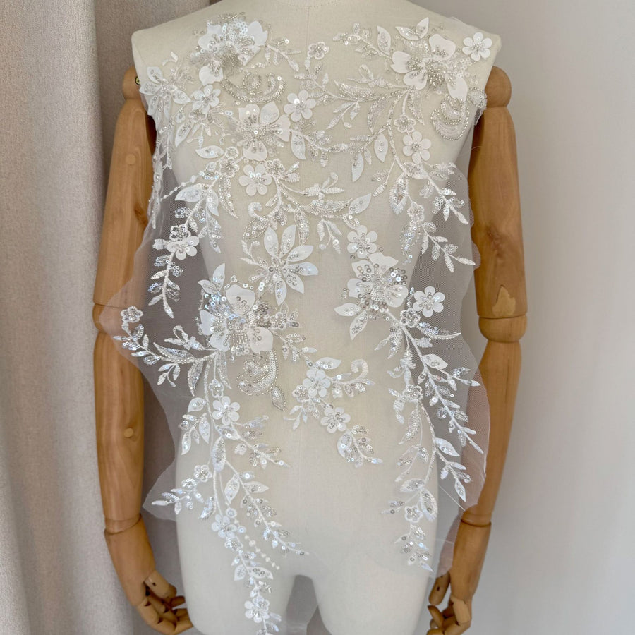 Zh476 sequin embroidery stereo laser embroidery beaded fabric evening dress performance collar flower diy catwalk children's clothing