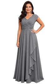 Cross-border chiffon long evening dress women's v neck diamond bridesmaid dress banquet toasting skirt slimming look a-line dress ladieswear