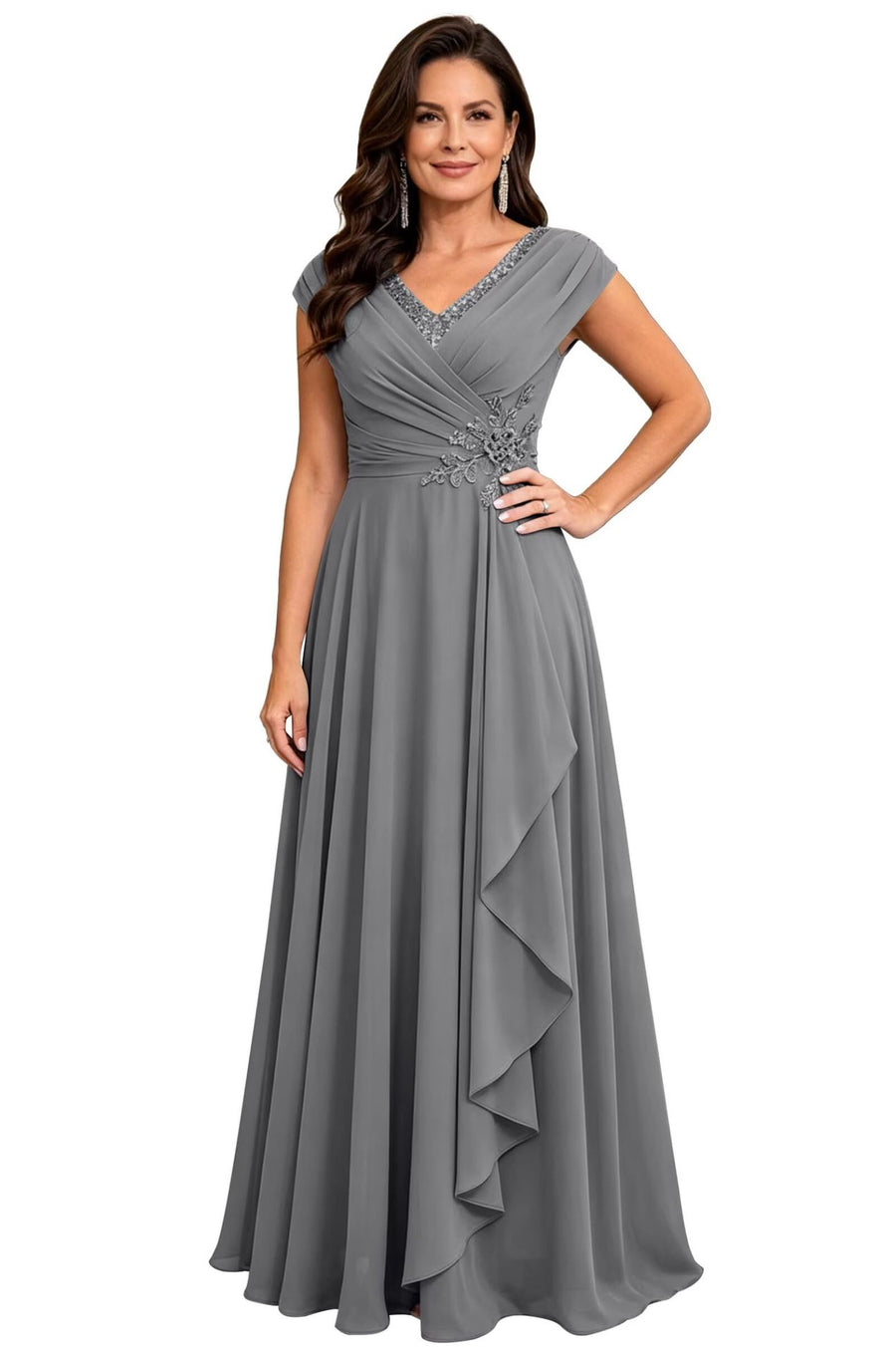 Cross-border chiffon long evening dress women's v neck diamond bridesmaid dress banquet toasting skirt slimming look a-line dress ladieswear