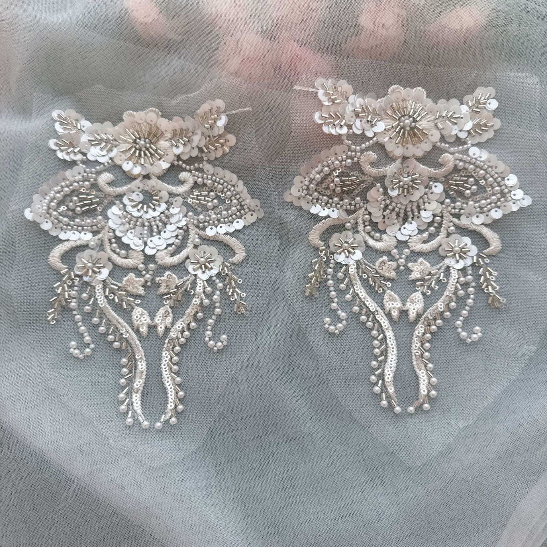 White bubble mesh lace embroidery wedding dress handmade curtain fabric clothing lace zh369 accessories 14*19