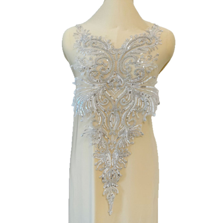 Zh450 silver high-end wedding dress embroidered lace floral mesh diy material clothing decoration accessories fabric