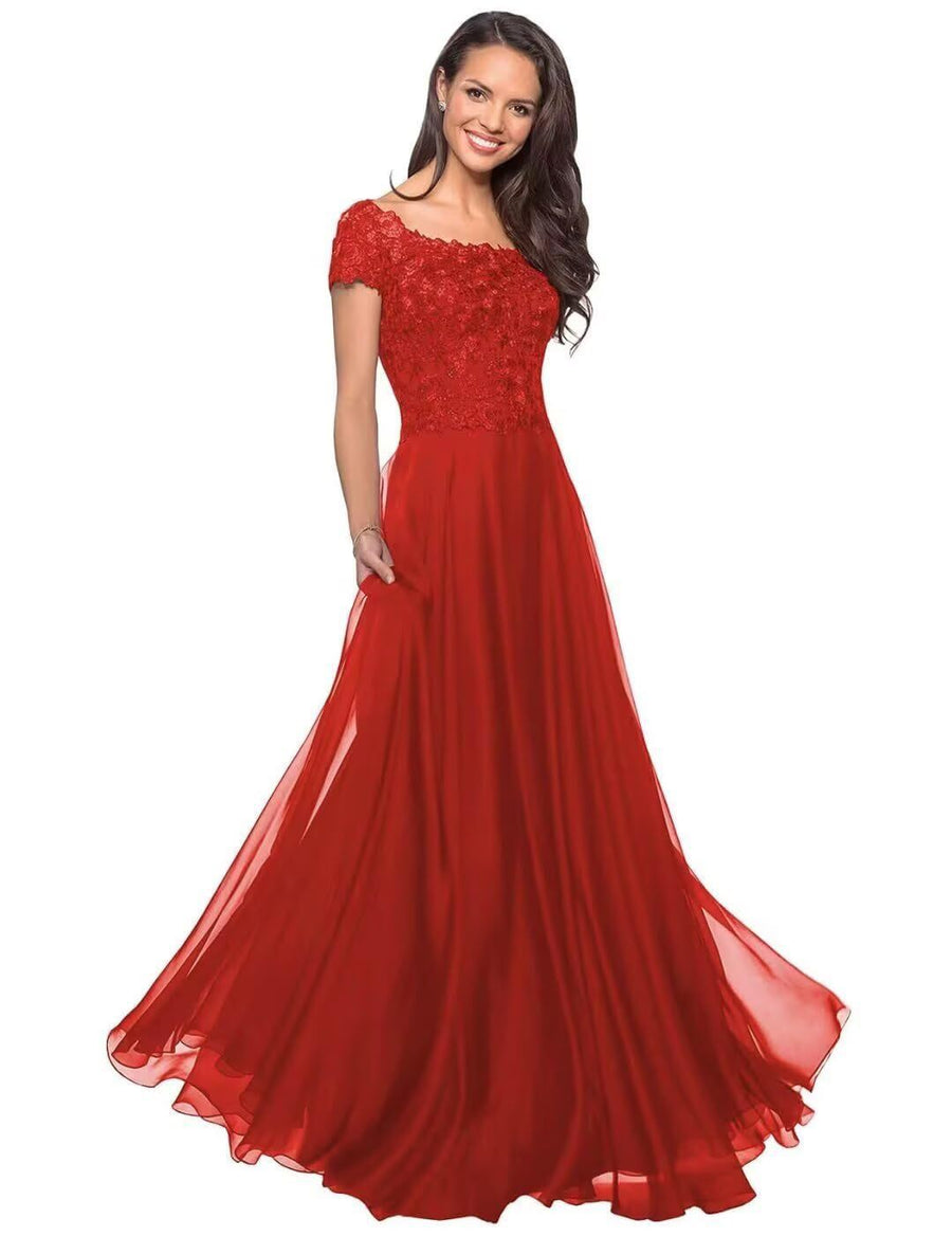 European and american style plus size evening gown women's lace chiffon floor-length dress wedding bridesmaid annual meeting performance outfit for curvy moms