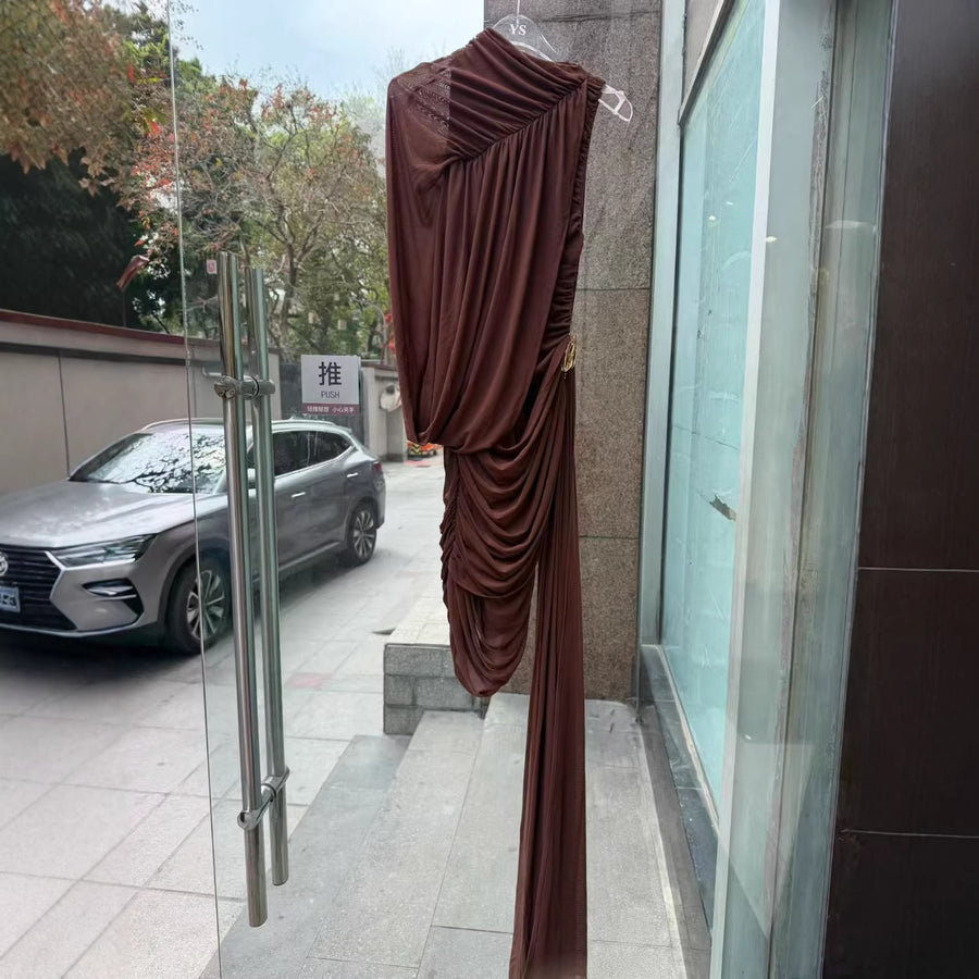 2026 summer new arrival: asymmetrical one-shoulder pleated ruffle hem mini dress - vietnamese niche design, bodycon, slimming