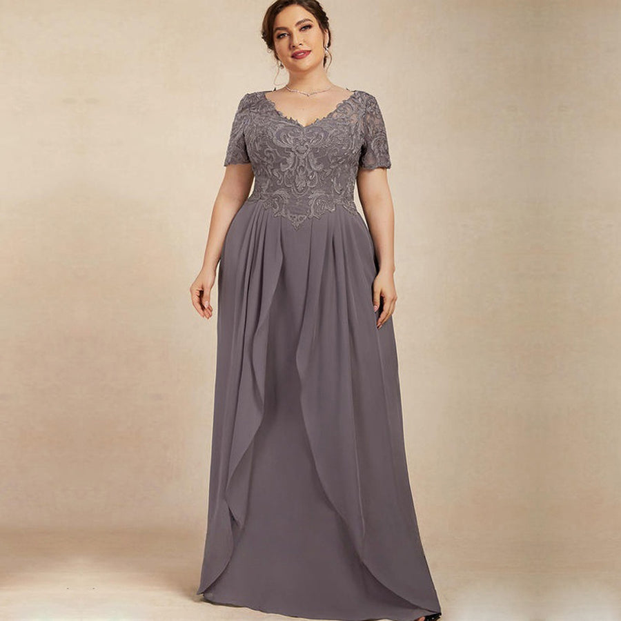 Chiffon long evening gown mother prom dress long skirt bridesmaid dress annual meeting host banquet dress performance dress plus size