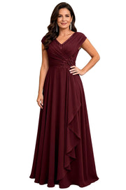 Cross-border chiffon long evening dress women's v neck diamond bridesmaid dress banquet toasting skirt slimming look a-line dress ladieswear