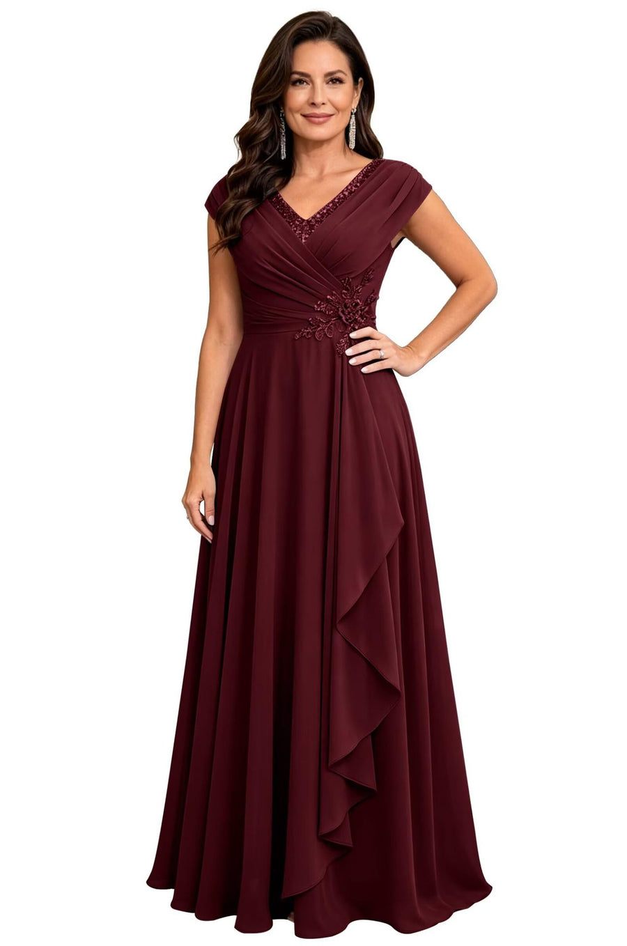 Cross-border chiffon long evening dress women's v neck diamond bridesmaid dress banquet toasting skirt slimming look a-line dress ladieswear