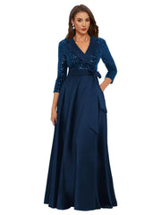 Cross-border amazon hot-selling black long evening gown for women, mid-sleeve, slim-fit, figure-flattering, perfect for banquets, annual meetings, hosts, and performances