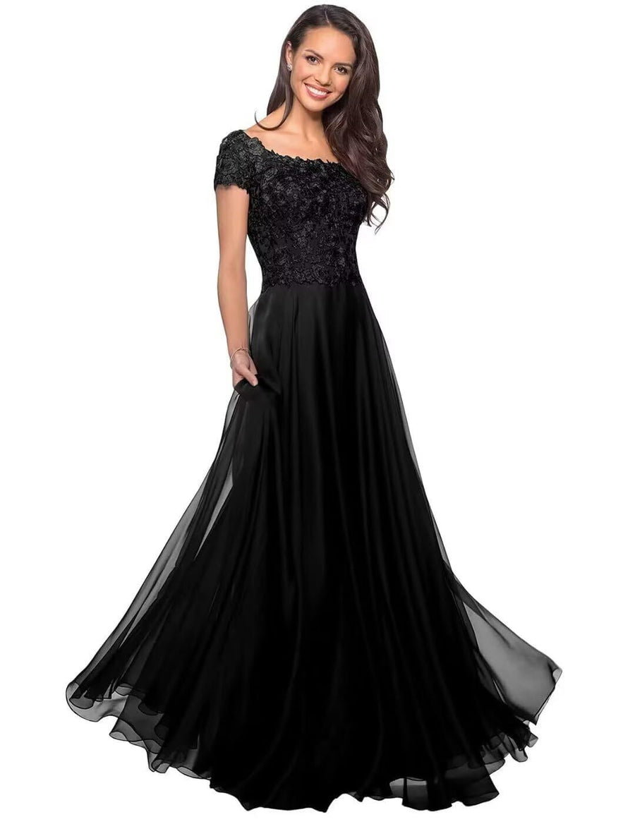 European and american style plus size evening gown women's lace chiffon floor-length dress wedding bridesmaid annual meeting performance outfit for curvy moms