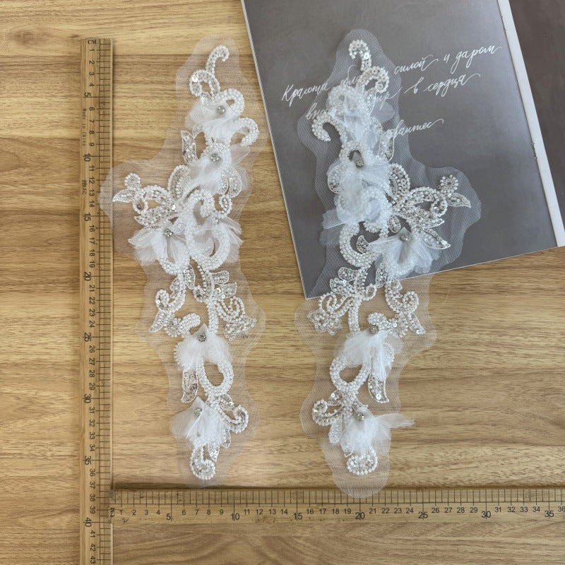 New beaded 3d floral mesh embroidered appliqué lace patch for clothing, hanfu, and skirt decoration - accessory zh389