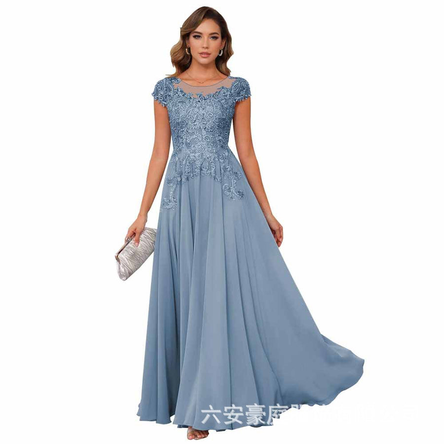 Fashion cross-border banquet long dress lace chiffon mop long skirt wedding mother's wear annual meeting performance clothes fat mm