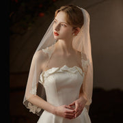 Étoile French Lace Bridal Veil handmade beaded off-white short wedding veil in soft chiffon tulle