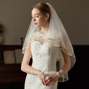 Lace trim bridal veil long single-layer soft tulle wedding headpiece with hair comb