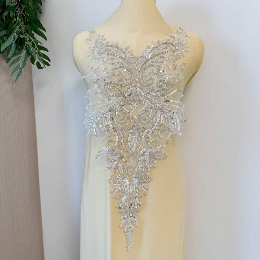 Zh450 silver high-end wedding dress embroidered lace floral mesh diy material clothing decoration accessories fabric