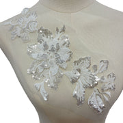 3d applique white sequin embroidery diy clothing runway outfit floral patch headscarf hat embellishment patch flower accessories