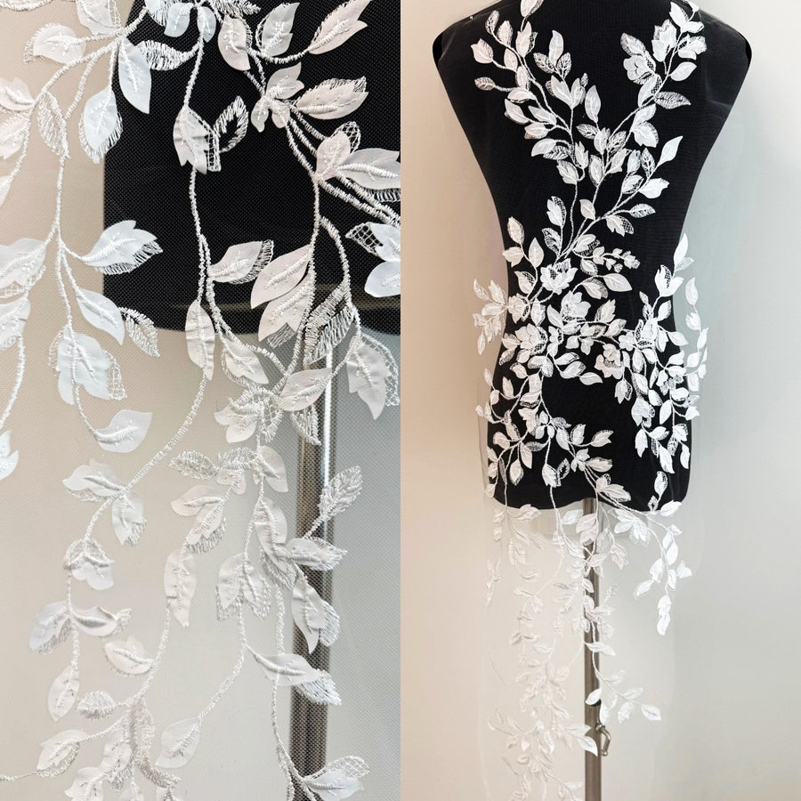 3D Laser Embroidered Leaf Mesh Fabric – DIY Children's Dress & Hanfu Material (ZH473)