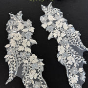 White Beaded Floral Lace Appliqué - DIY Handmade Wedding Dress & Bridal Accessory Embellishment