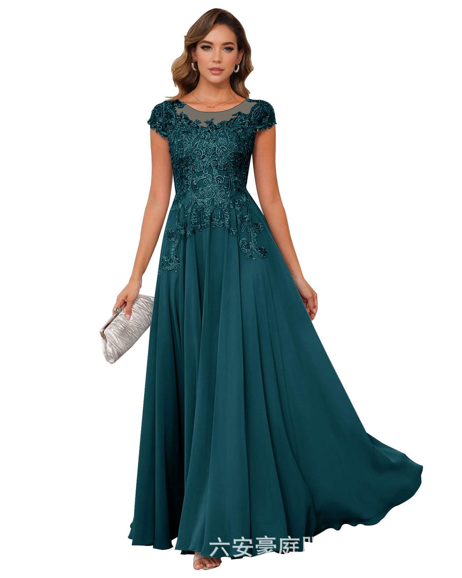 Fashion cross-border banquet long dress lace chiffon mop long skirt wedding mother's wear annual meeting performance clothes fat mm
