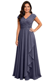 Cross-border chiffon long evening dress women's v neck diamond bridesmaid dress banquet toasting skirt slimming look a-line dress ladieswear