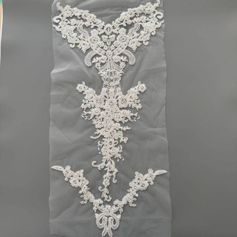 White Beaded Sequin Lace Embroidered Fabric - 3D DIY Wedding Dress, Gown & Apparel Trim (ZH484)