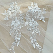 Sequin Embroidered Lace Floral Appliqué Trim - Wedding Dress & Bridal Gown Accessory