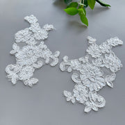 White Embroidered Beaded Lace Trim - DIY Bridal Headpiece & Wedding Dress Accessory