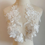 Zh426 white beaded embroidery appliqué - floral patches for bridal wedding dresses, fabric decorations, diy accessories