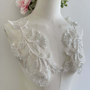 White beaded embroidered leaf and butterfly lace appliqué for DIY women's clothing and headwear trim