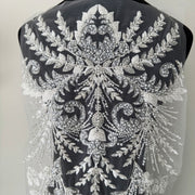 Half-Silver Mesh Fabric with Mixed Beads, Sequins & Machine Embroidery - DIY Apparel Front & Back Panel (ZH482)