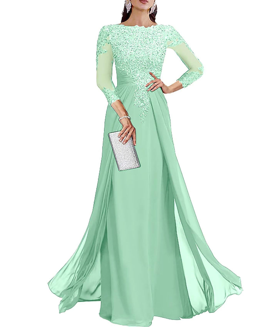 Cross-border lace patchwork long evening dress women's three-quarter sleeve banquet host bridesmaid dress new arrival elegant slimming evening gown
