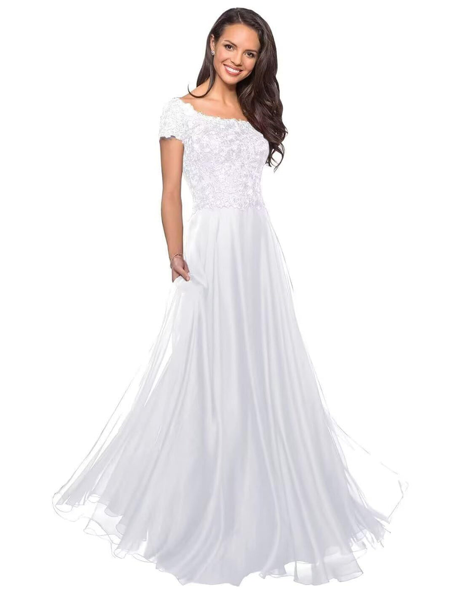 European and american style plus size evening gown women's lace chiffon floor-length dress wedding bridesmaid annual meeting performance outfit for curvy moms