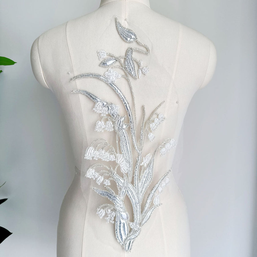 Large Orchid Beaded Sequin Phoenix Tail Embroidered Lace Patch - DIY Cheongsam, Hanfu & Dress Fabric (A320)