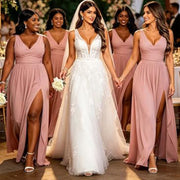 Amazon's best selling bridesmaid dress sleeveless deep v neck backless long skirt forest style fairy evening dress party dress