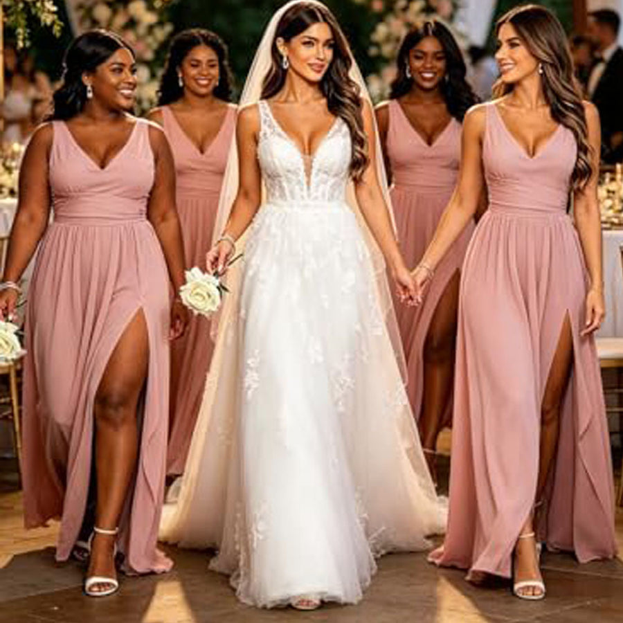 Amazon's best selling bridesmaid dress sleeveless deep v neck backless long skirt forest style fairy evening dress party dress