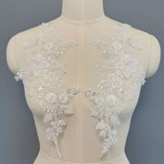 Zh427 pair of white pearl flower sequin embroidery appliques - accessories for clothing, handmade dresses, wedding gowns, diy bridal outfits