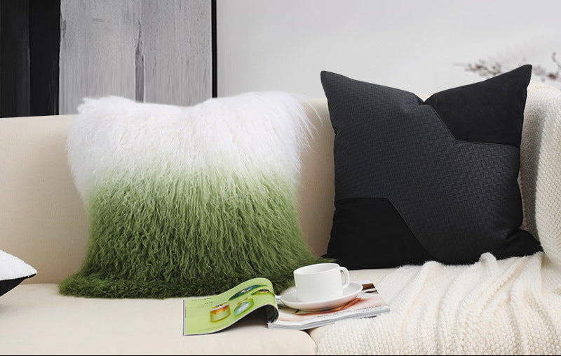 Gradient Shearling Cushion Cover - Geometric Lines in Modern Luxury Style