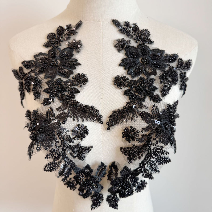 Zh426 white beaded embroidery appliqué - floral patches for bridal wedding dresses, fabric decorations, diy accessories