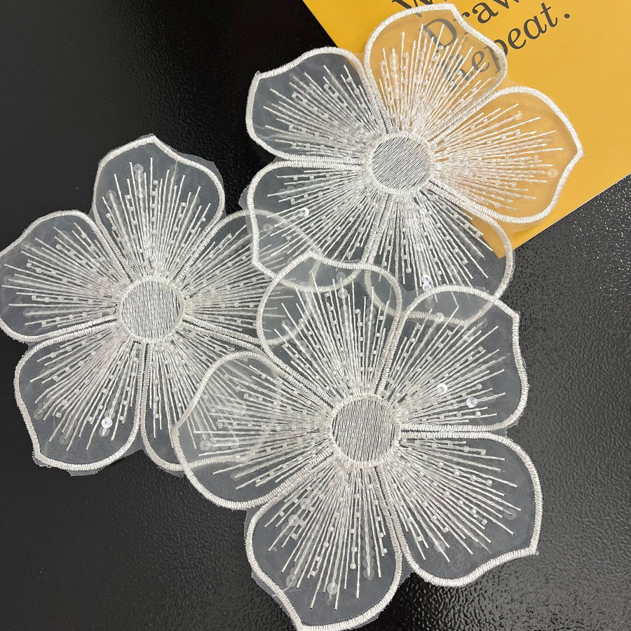 Beaded Organza Rice Bead Flower Embroidery Mesh Lace – DIY Wedding Dress Appliqué (R145)