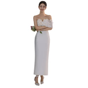 French Light Wedding Dress 2026 Spring New Strapless Design Petite Elegant Outfit Travel Photography White Evening Gown