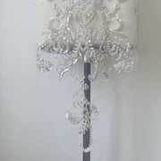 Heavy Embroidered Lace Flower Patch – Silver Beads, Sequin & Pearl DIY Wedding Dress Appliqué (ZH322)