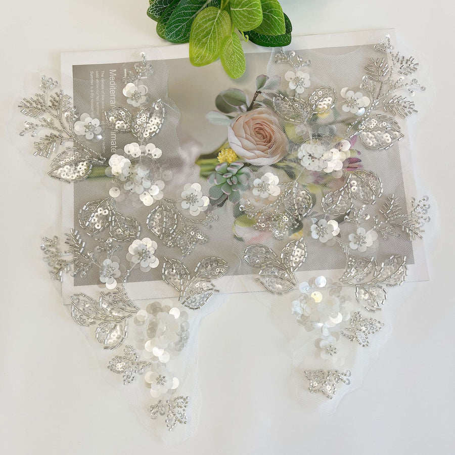3D Beaded Sequin Lace Appliqué - Premium Embellishment for Wedding Dresses & DIY